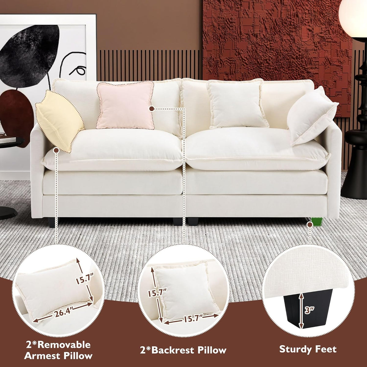 Ihanherry 146" U-Shaped Modern Sofa Modular Sectional Cloud Couch with 2 Ottoman, 6-Seat Chenille Deep Seat Sofa with 6 Pillows for Living Room, Bedroom and Apartment, Grey