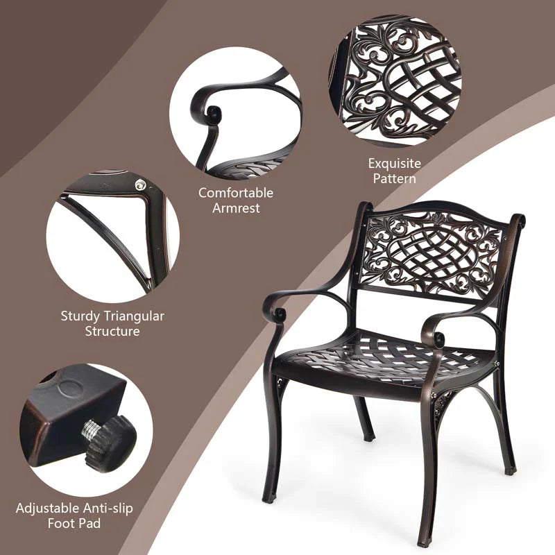 2/4Pcs All-Weather Cast Aluminum Chairs with Armrests & Curved Seats, Outdoor Dining Chairs Patio Bistro Armchairs