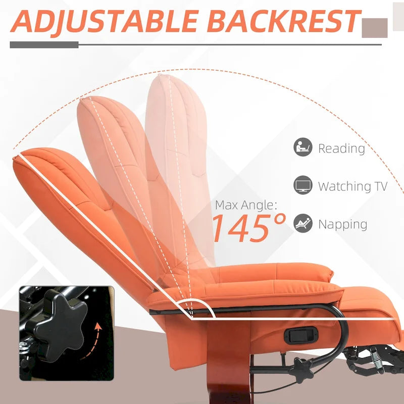 HomCom Faux Leather Adjustable Manual Swivel Base Recliner Chair with Comfortable and Relaxing Footrest