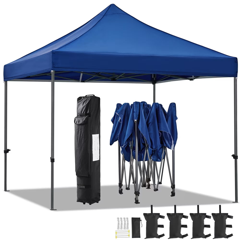 Alden Design Adjustable 10' x 10' Commercial Pop-up Canopy with Wheeled Carry Bag, Blue