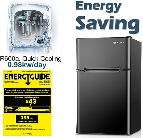 Euhomy Mini Fridge with Freezer, 3.2 Cu.Ft Mini Refrigerator with Freezer