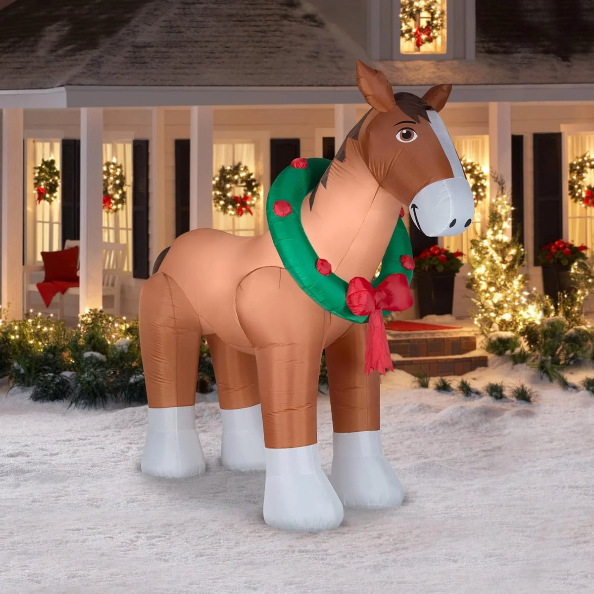 Christmas Inflatables Clydesdale Horse Holiday Inflatable, 9 Foot Wide and Lights Up, Comes with Tether Stakes, Rope, Power Supply and Two Bonus Repair Patches Brown MTR-17148