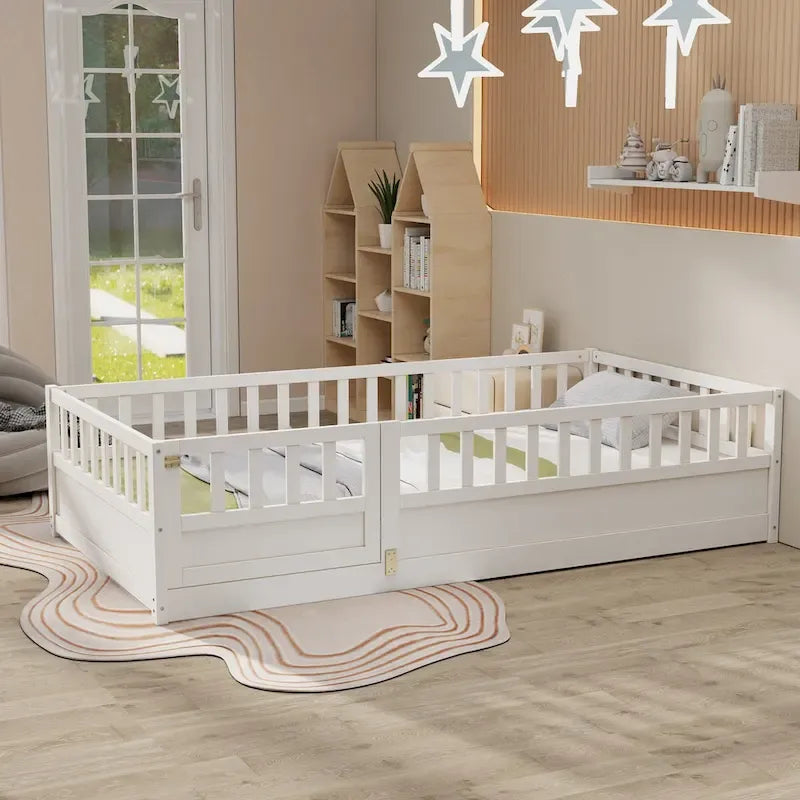 Montessori wooden children's floor bed with Support slat