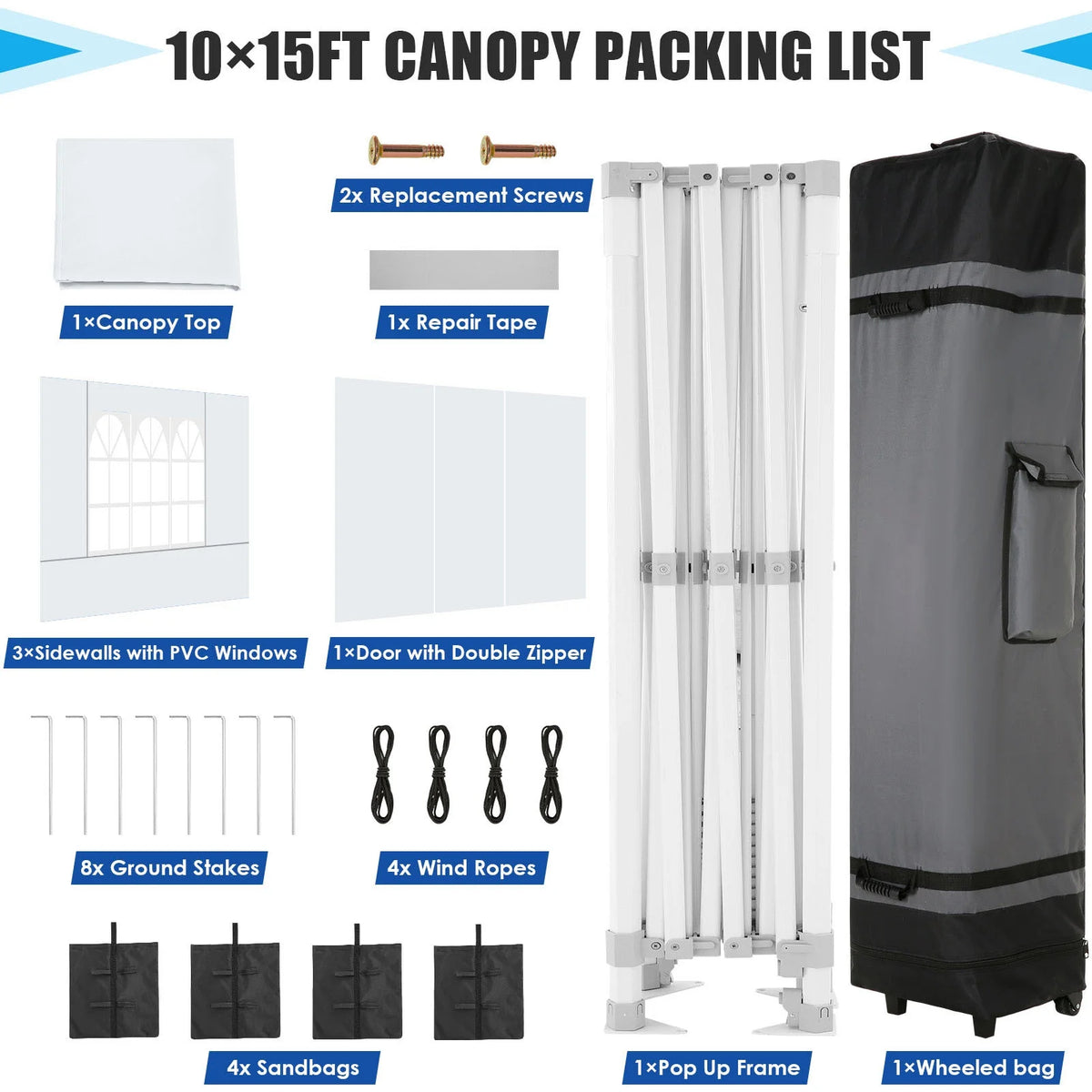 HOTEEL 10x15 Heavy Duty Canopy Tent - Commercial Pop Up with UV50+, Thick Hexagonal Frame, 4 Sidewalls, Anti-Pooling Design & Roller Bag (Black)