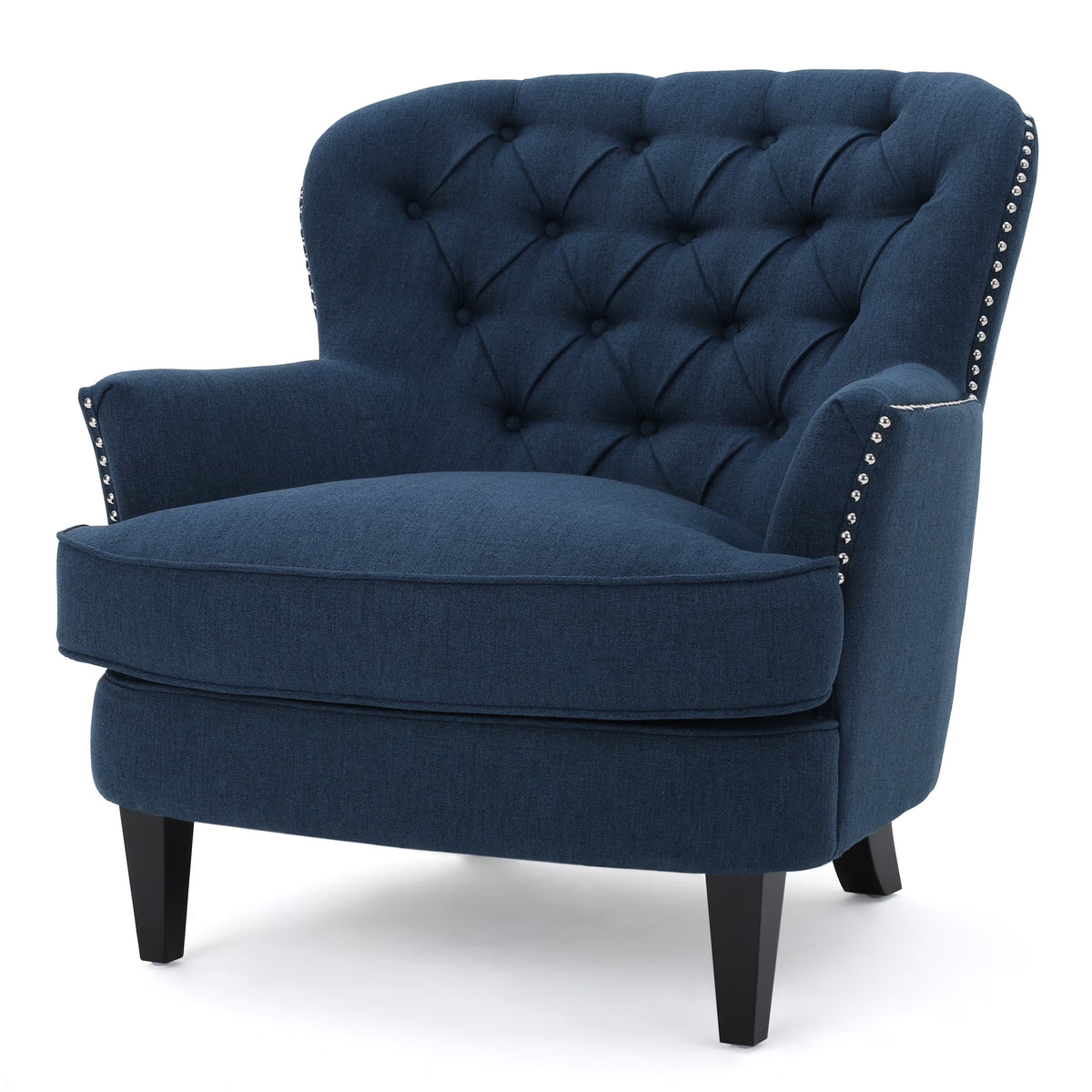 Noble House Tanner Tufted Fabric Club Accent Chair, Dark Blue