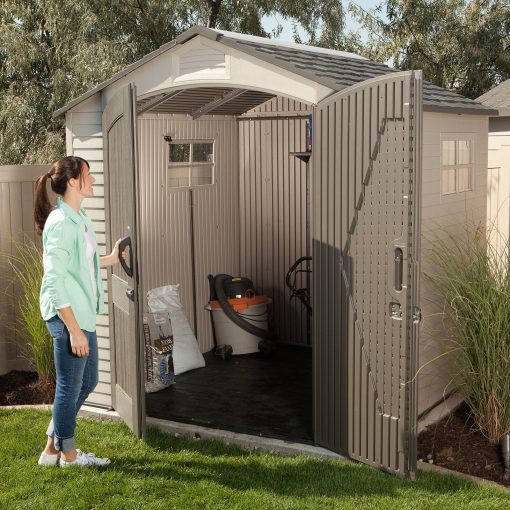 Lifetime 7×7 ft UV-Protected Plastic Storage Shed with Skylight & Double Doors