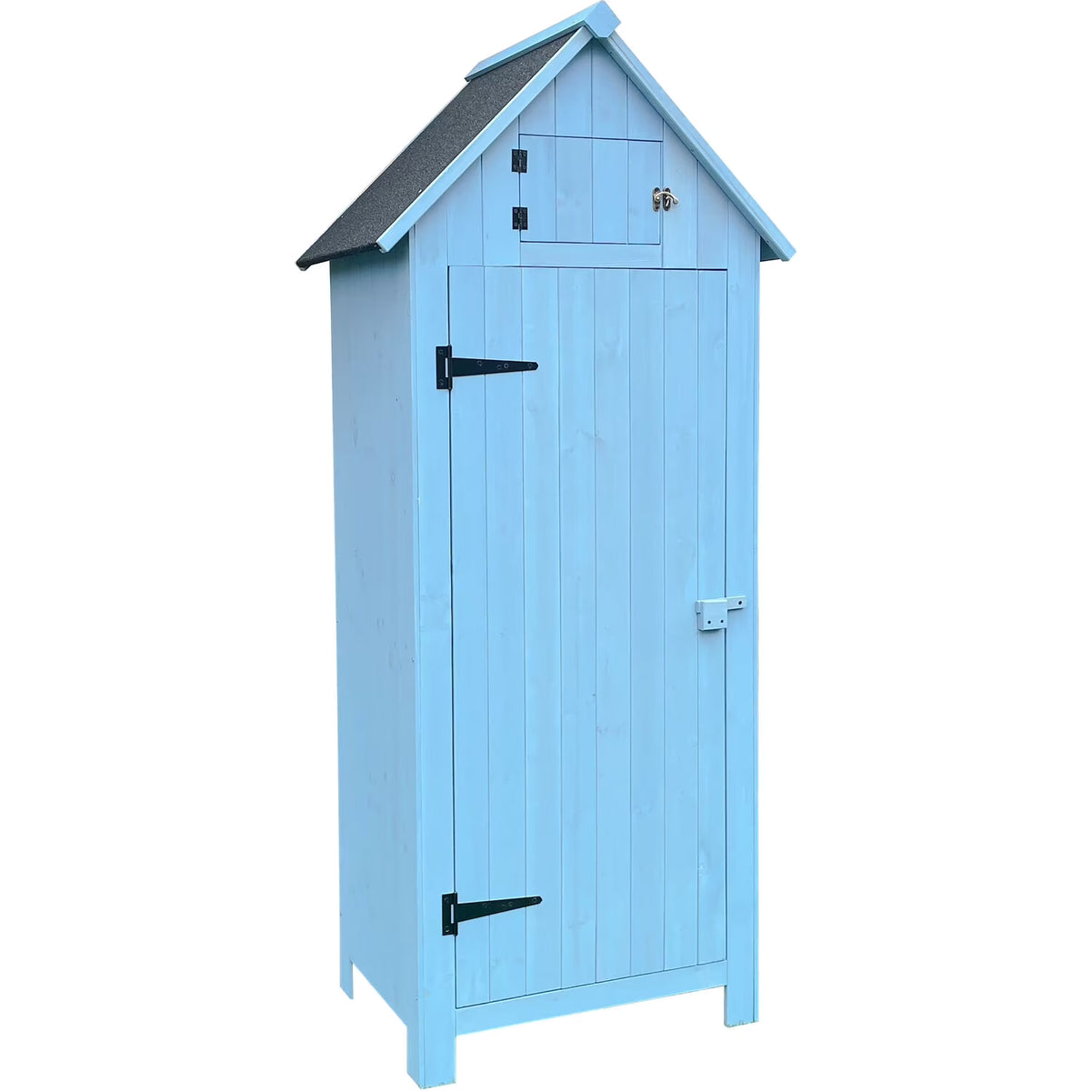 Hanover Sturdy Durable Waterproof Wood Outdoor Vertical Storage Shed, 70.40"x 30.30"x21.30", Blue
