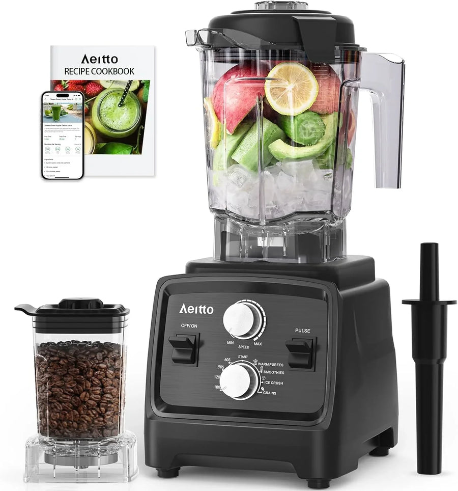 Aeitto Blenders for Kitchen with 1800W Motor, 68Oz. Large Capacity, 2-in-1 Blender & Grinder Combo