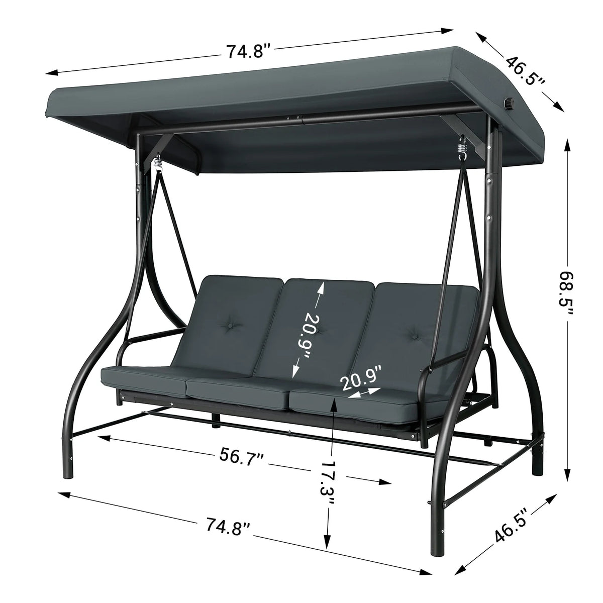 Pirecart 3 Person Patio Porch Swing Outdoor Converting Swing Glider Hammock with Adjustable Canopy, Cushions, Red