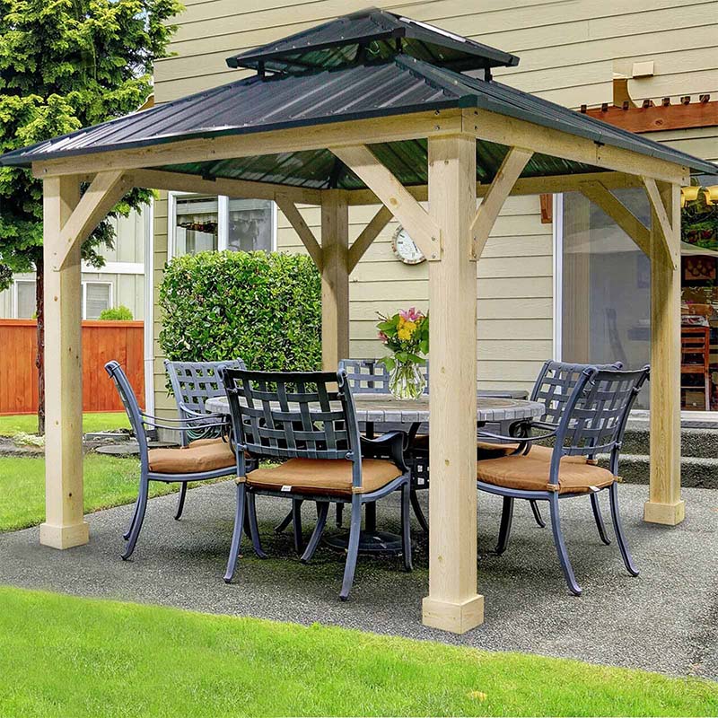 10 X 10 Ft Outdoor Patio Hardtop Gazebo With Wood Frame Amp 2 Tier Metal Roof All Weather Gazebo Pergolas Shelter
