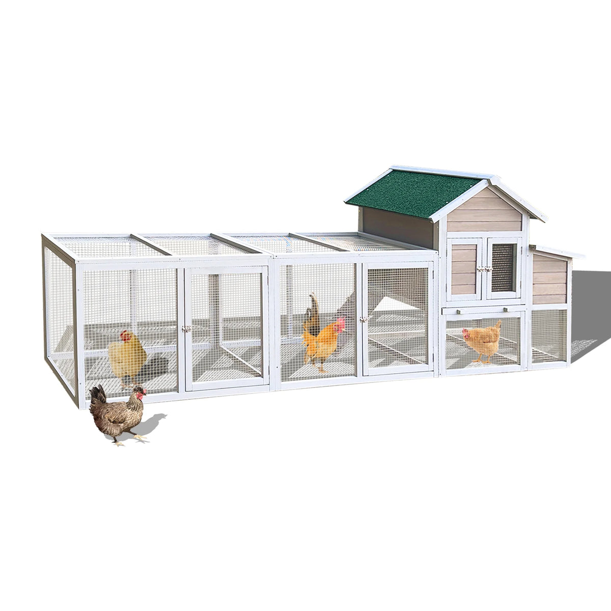Pefilos 112" Large Rabbit Hutch Outdoor Wood Chicken Coop, Hen House with Nest Box, Wire Fence Poultry Cage, Orange