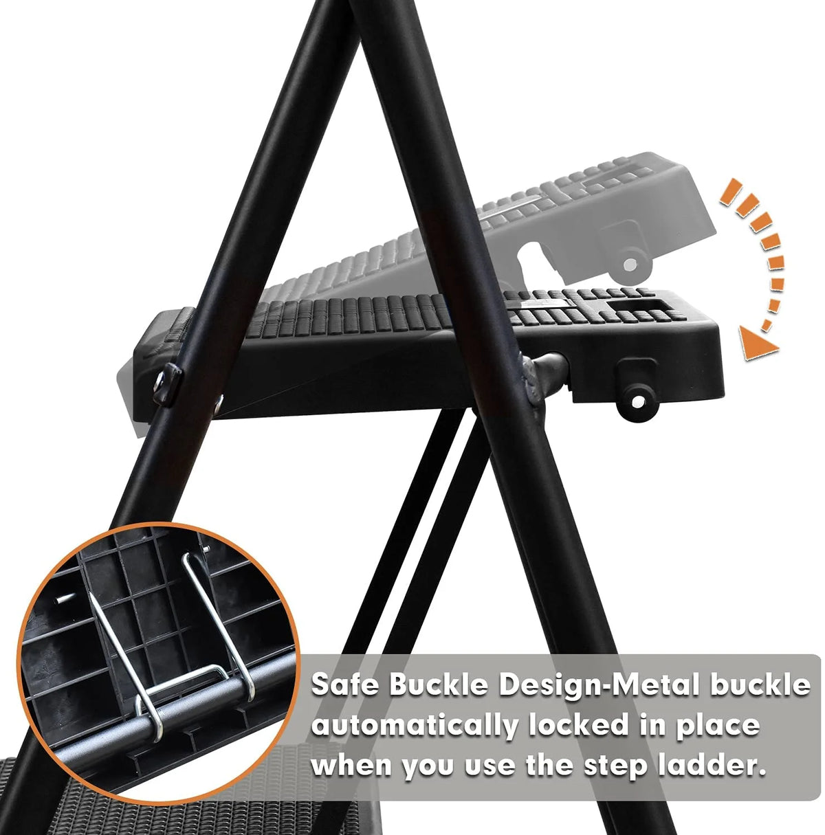 HBTower 4 Step Ladder with Handrails and Tool Bag, Folding Step Stool with Attachable Anti-Slip Wide Pedal, Black
