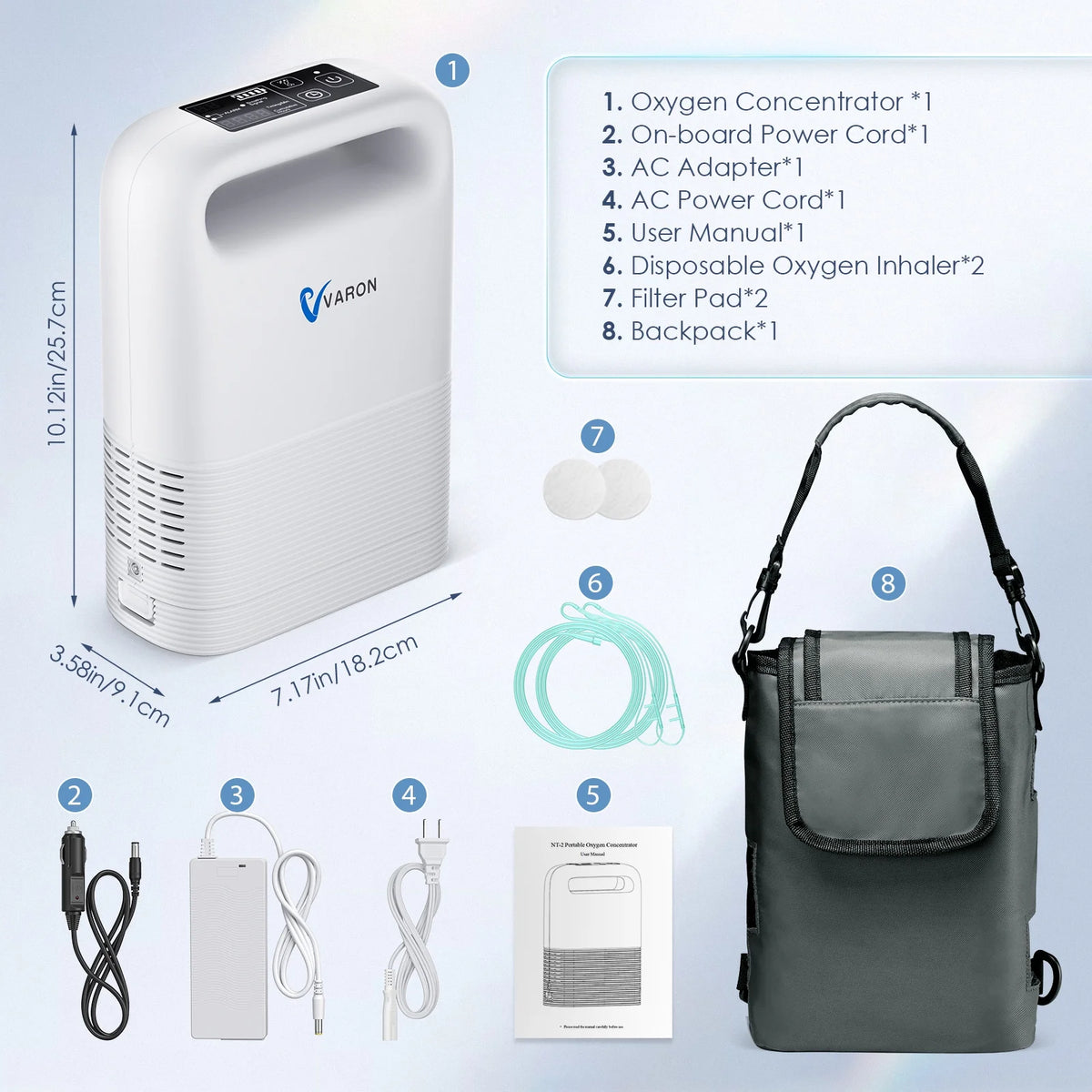 BESRTWE 1-6Levels Oxygen Tube Machine for Home Use, Portable Travel use Bag, 93%,pulso-Flujo, 4.85lbs, ac/dc recharged battery