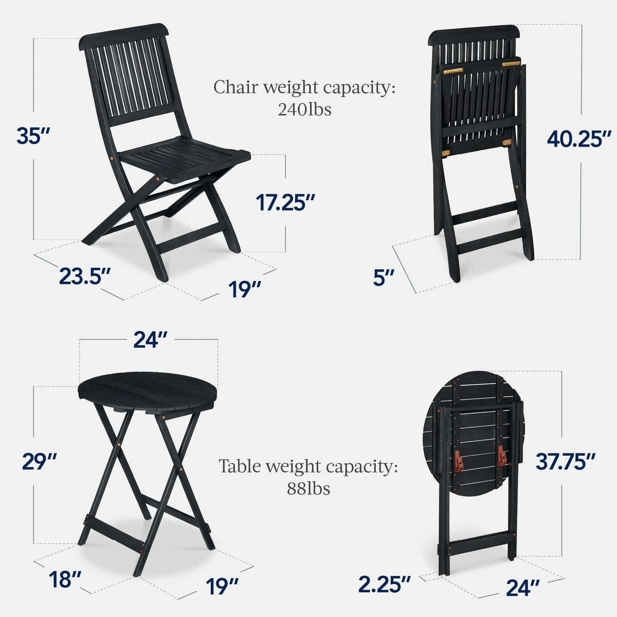 Best Choice Products 3-Piece Acacia Wood Bistro Set, Folding Patio Furniture w/ 2 Chairs, Table - Natural