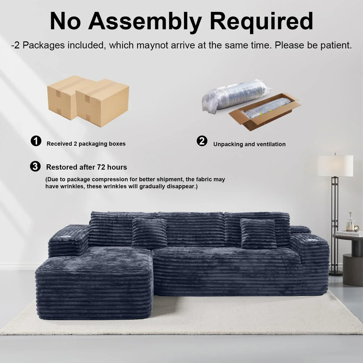 Cloud Sectional Couch with L-Shape Chaise Modern Modular Sofa Deep Seat Built-in Cup Holder