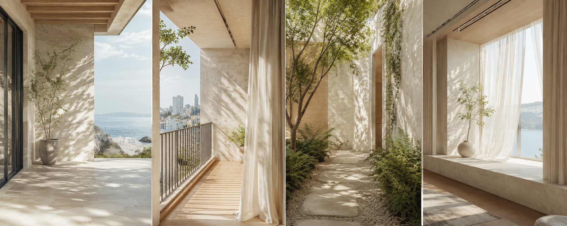 Four connected spaces for wind objects