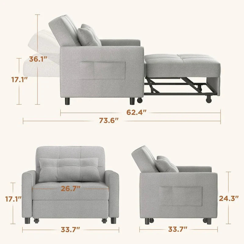 3-in-1 Adjustable Sleeper Sofa Bed, Pull Out Chair Sofa, Convertible Folding Bed for Living Room