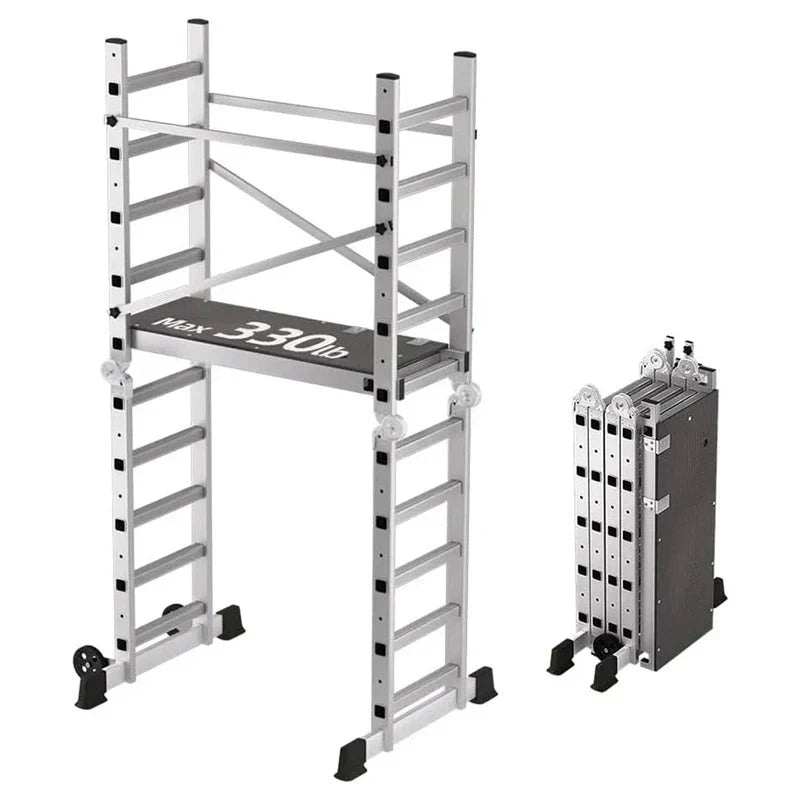 Foldable Scaffolding Ladder, Multipurpose Rolling Work Platform, Scaffold Tower, Ladder Stool Bench, Adjustable Platform, 330 Lbs Duty Rate