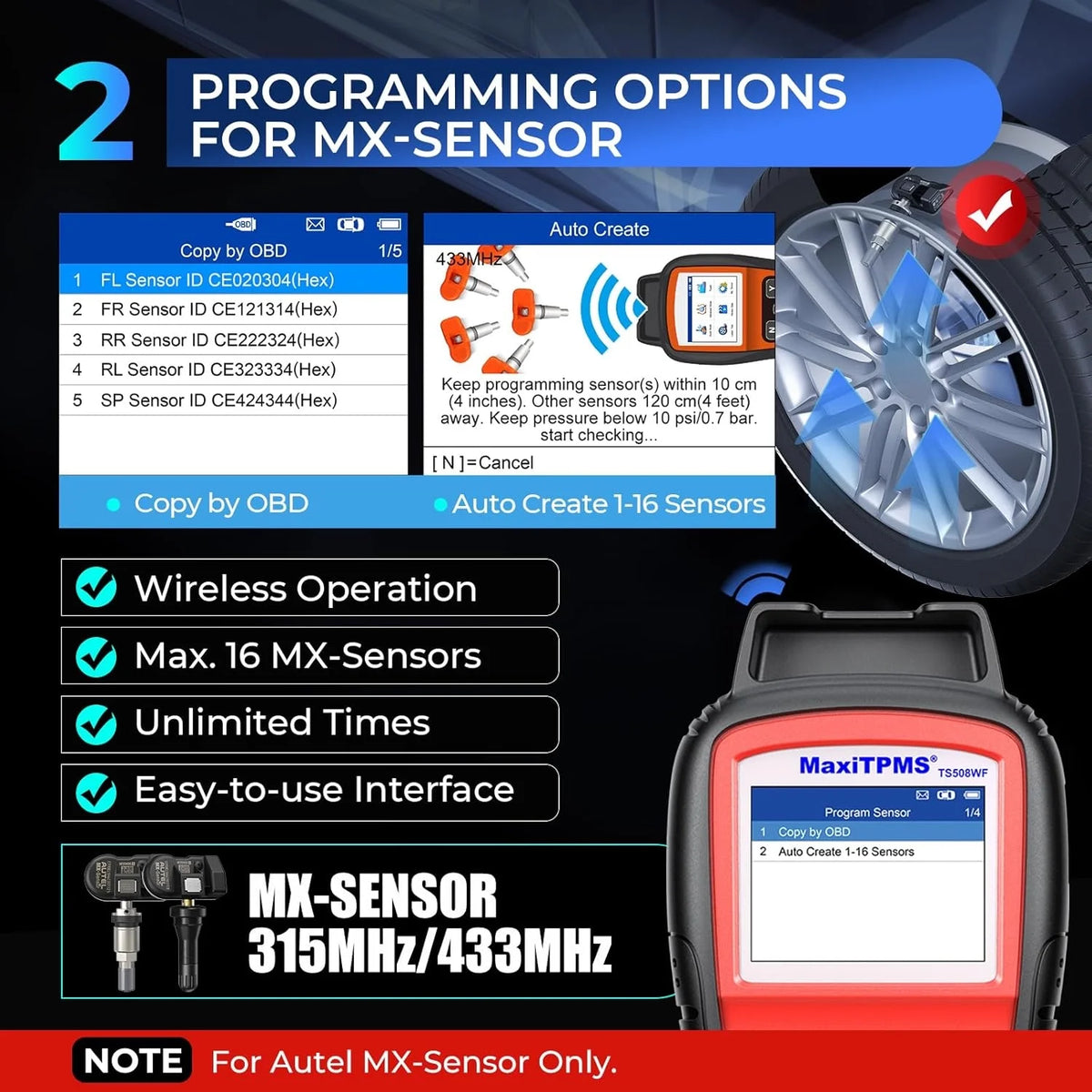 MaxiTPMS TS508WF TPMS Tool, 2025 Enhanced Wi-Fi Ver. of TS508 TS501 PRO TS408S TS601, MX-Sensor TPMS Progamming Tool, TPMS Diagnosis/Reset TPMS Relearn Tool, Read/Clear TPMS DTCs