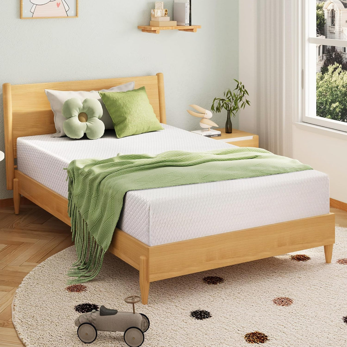 EGOHOME 8 Inch Twin Mattress, Memory Foam Mattress with Cooling Green Tea Gel, Relieve Pressure with Medium Firm Support, CertiPUR-US Certified, 75''L x 38''W, White