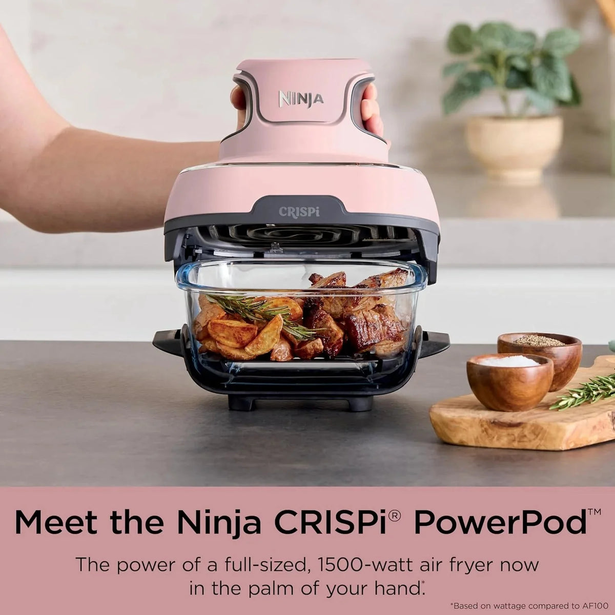 Ninja Crispi 4-in-1 Portable Glass Air Fryer Cooking System, 1500W, 4QT & 6-Cup TempWare Glass Containers with Storage Lids, Microwave, Freezer & Dishwasher Safe