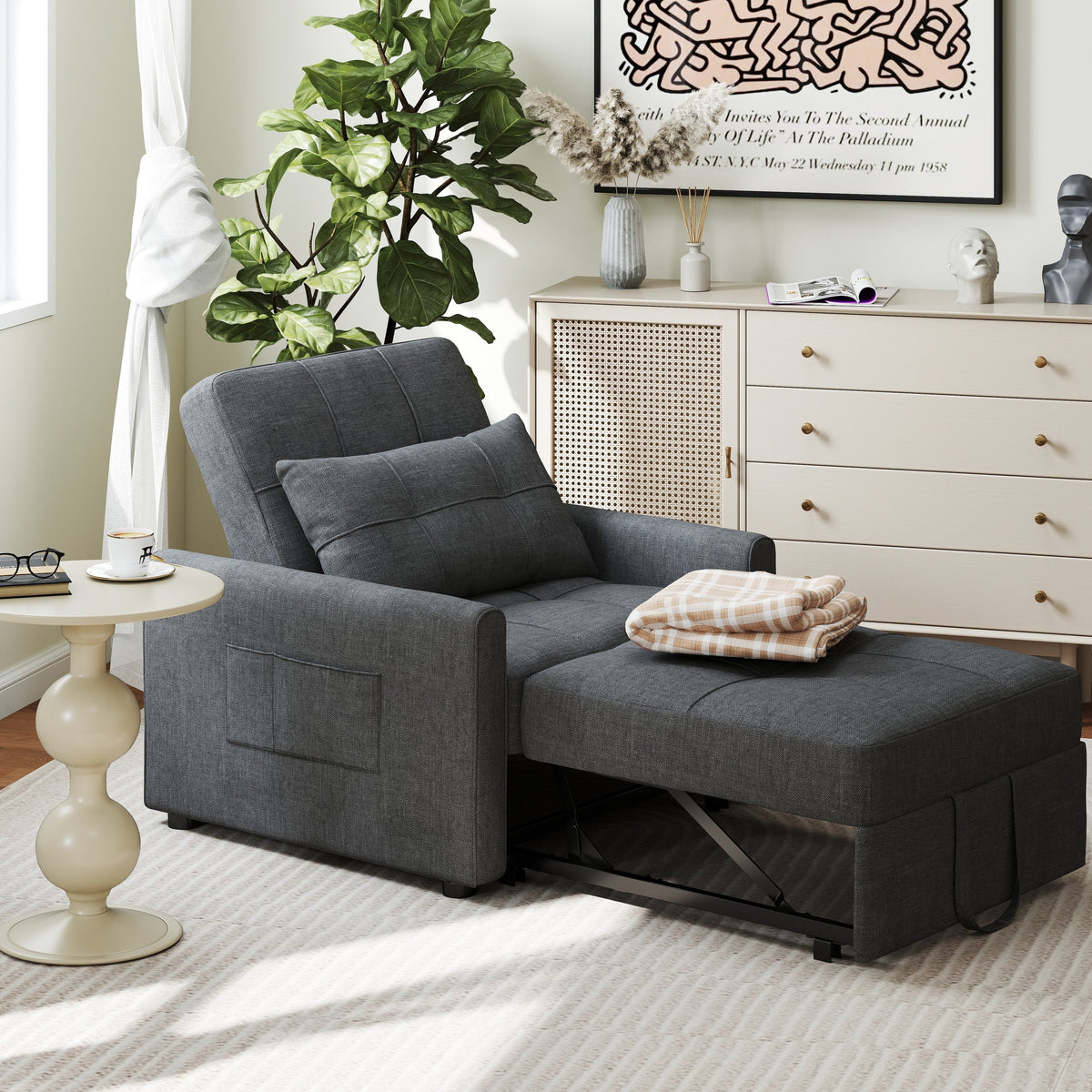 3-in-1 Adjustable Sleeper Sofa Bed, Pull Out Chair Sofa, Convertible Folding Bed for Living Room