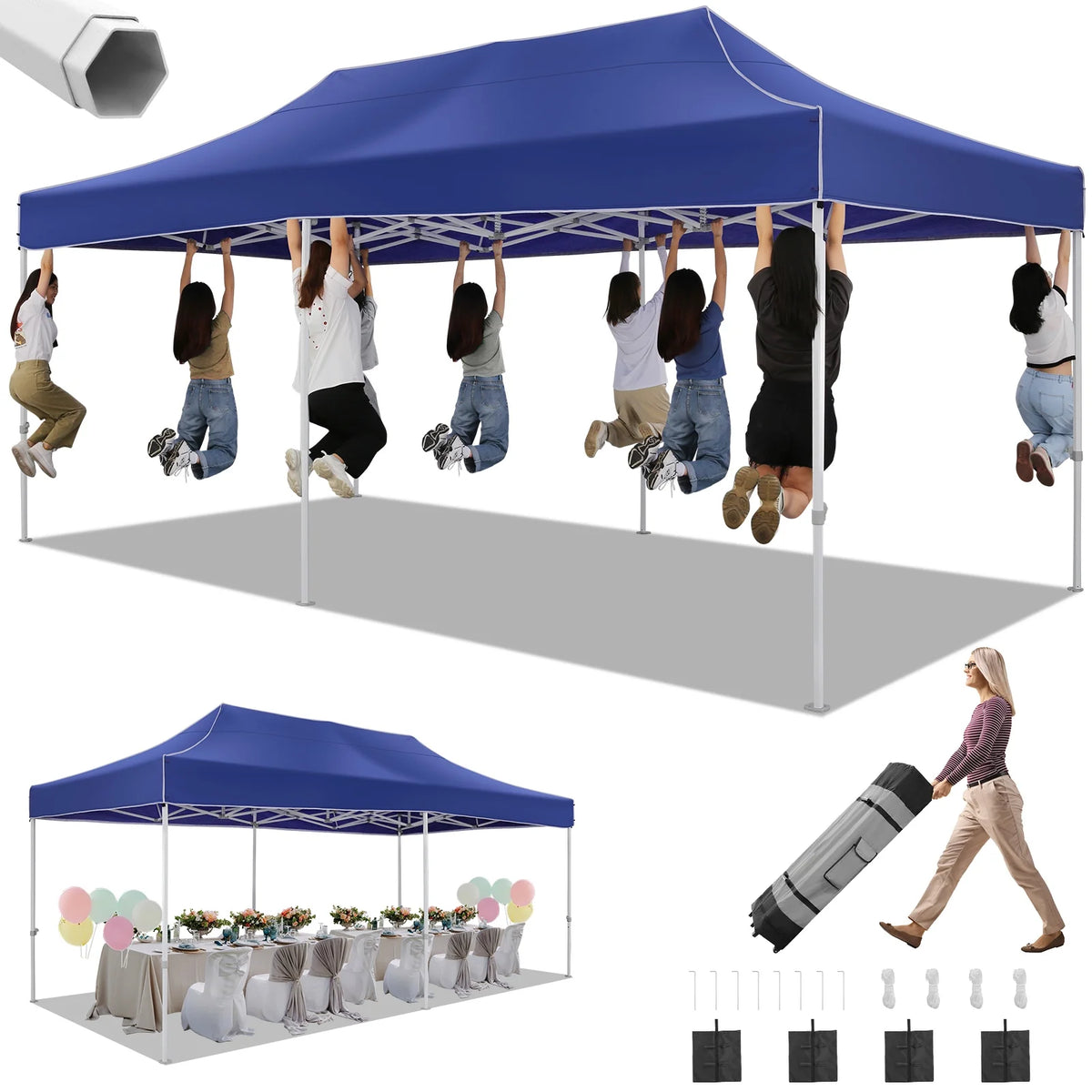HOTEEL 10x15 Heavy Duty Canopy Tent ,Pop up Canopy for Parties Wedding,Commercial Easy up Gazebo with Roller Bag,UV 50+ &,White