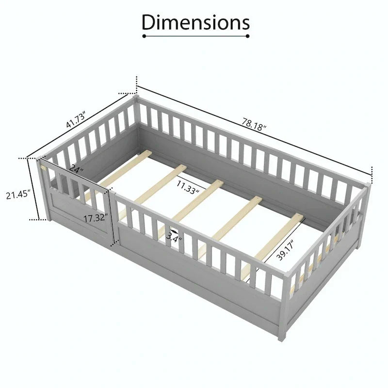 Montessori wooden children's floor bed with Support slat