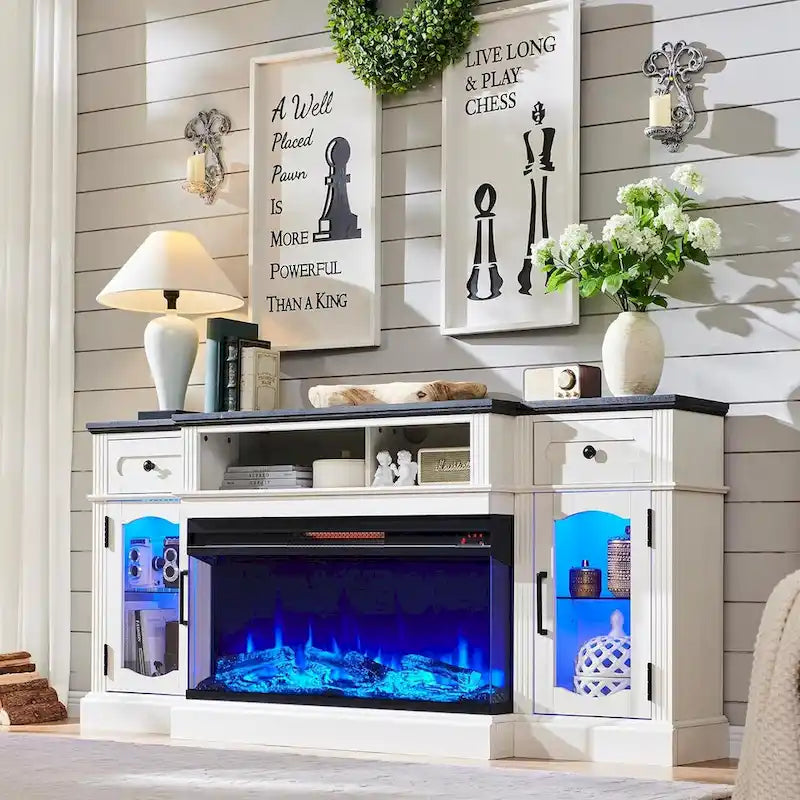 Farmhouse Electric Fireplace TV Stands up to 80, Entertainment Center