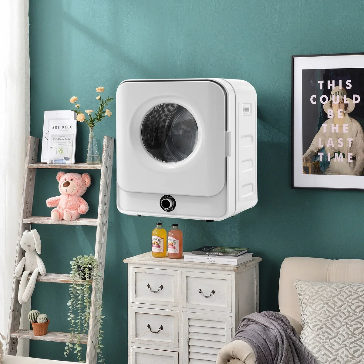 1.95 Cu.ft Front Load Clothes Dryer, Portable Compact Dryer 830W, 5 Drying Modes, Stainless Steel Drum, with Overheat Protection, Dust Removal, Deodorization and Lint Removal Functions, White