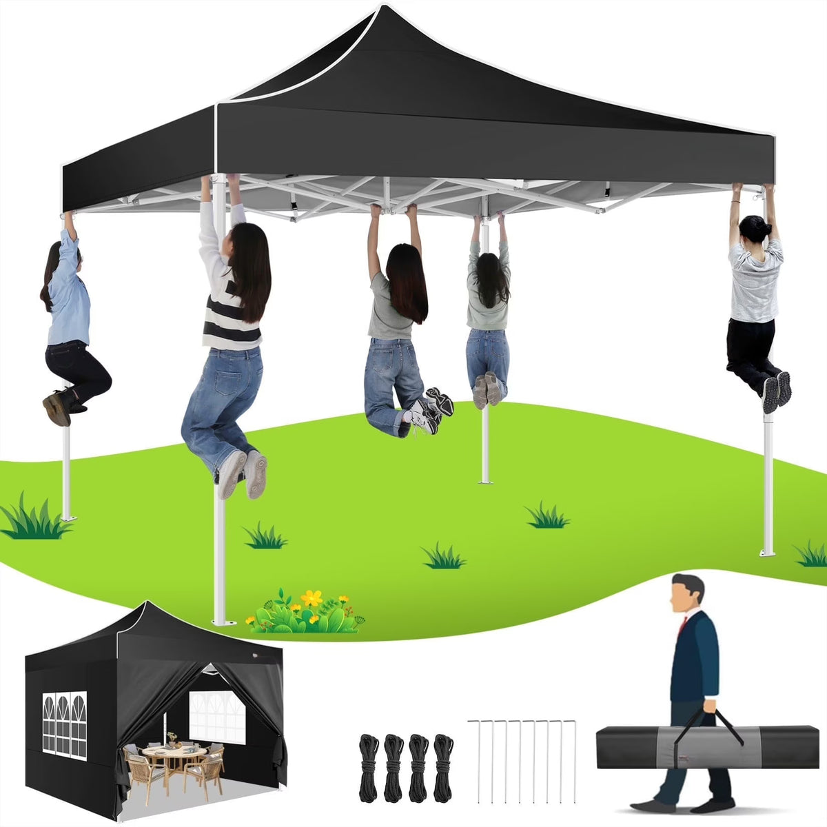 HOTEEL 10x15 Heavy Duty Canopy Tent ,Pop up Canopy for Parties Wedding,Commercial Easy up Gazebo with Roller Bag,UV 50+ &,White
