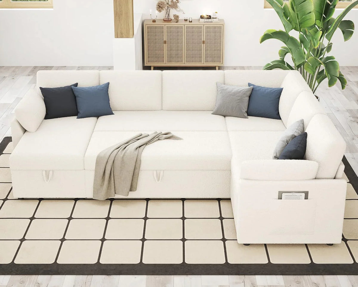 VanAcc Sofa Bed, Sleeper Sofa with Storage Chaise 2 in 1 Pull Out Couch Living Room