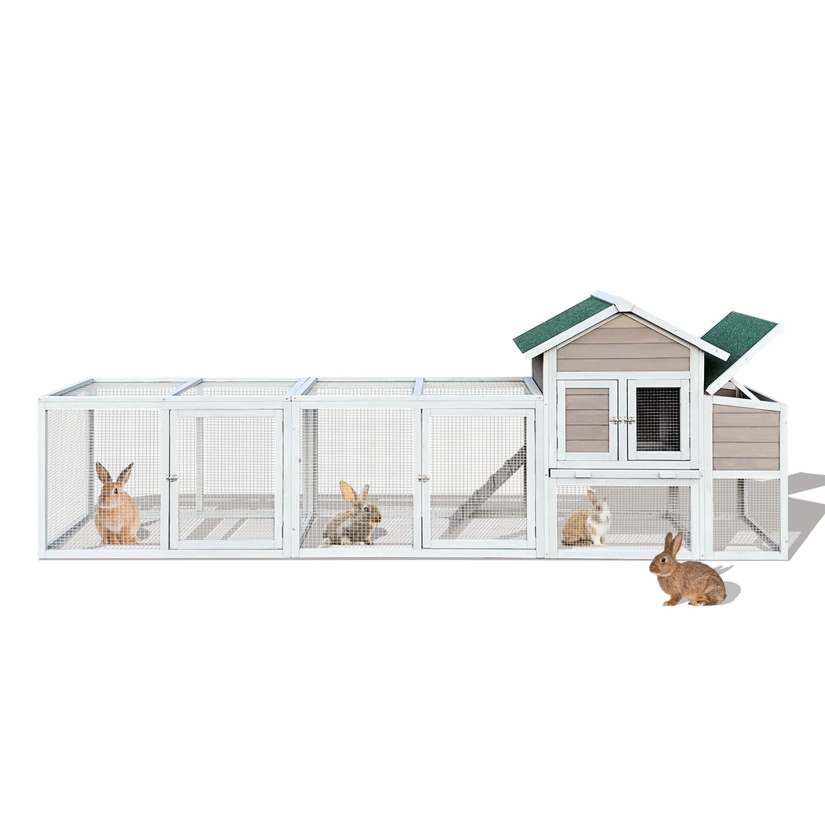 Pefilos 112" Large Rabbit Hutch Outdoor Wood Chicken Coop, Hen House with Nest Box, Wire Fence Poultry Cage, Orange