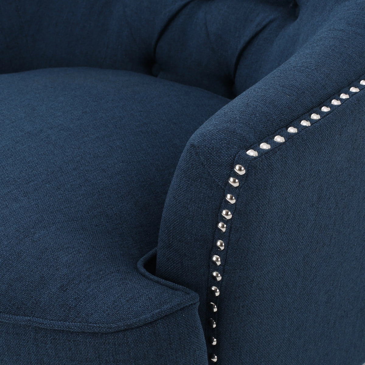 Noble House Tanner Tufted Fabric Club Accent Chair, Dark Blue