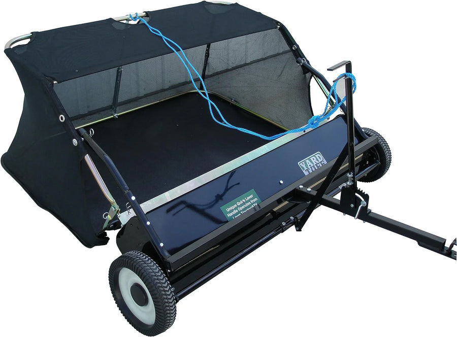 Yard Tuff 42 Inch Quick Assembly Tow Style Lawn Yard Sweeper with Brush Height Adjustment and Mesh Bag for Debris, Leaves, Grass, and More