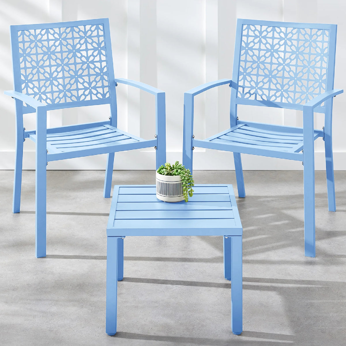 Best Choice Products 3-Piece Stackable Steel Outdoor Conversation Bistro Set, Patio Chat Furniture w/ 2 Chairs, Table- Black