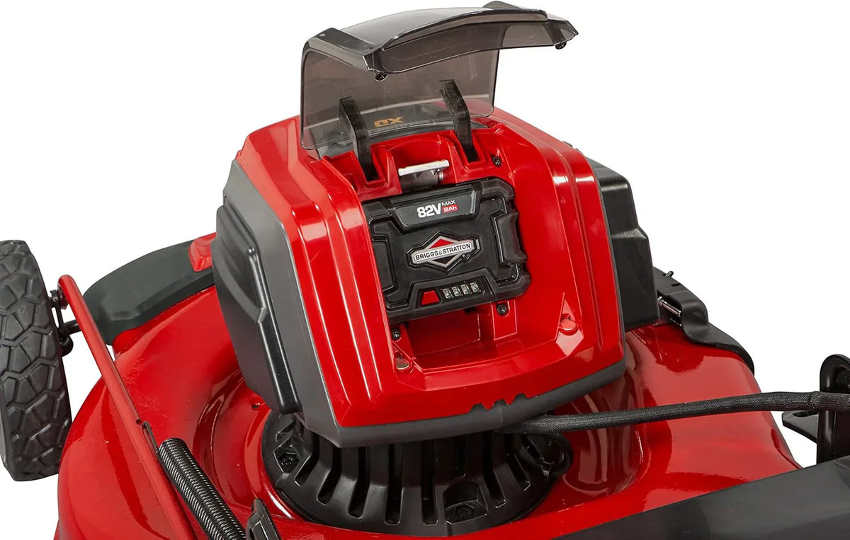 82V MAX 21′′ Electric Cordless Lawn Mower, Steel Deck, 3-in-1 Design, Red/Black