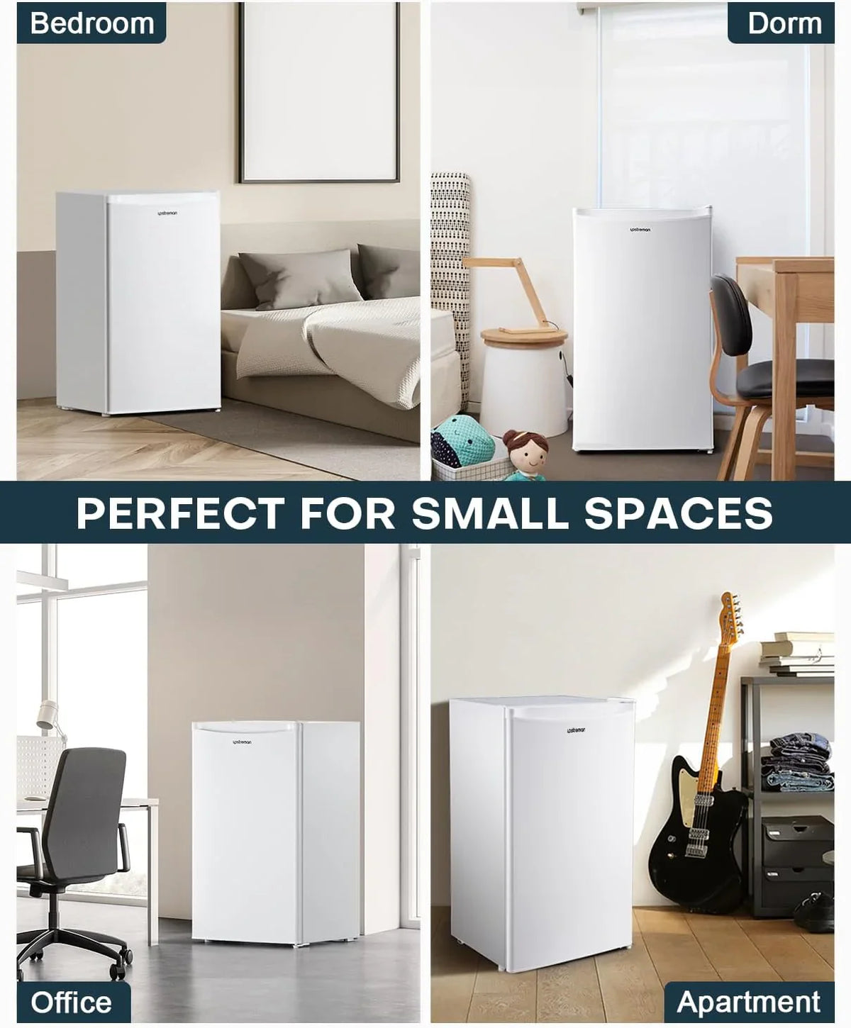 Upstreman 3.2 Cu.Ft Mini Fridge with Freezer, Single Door Mini Fridge, Dorm Fridge, Adjustable Thermostat, Mini Refrigerator for Bedroom, Office, Dorm, Black-BR321