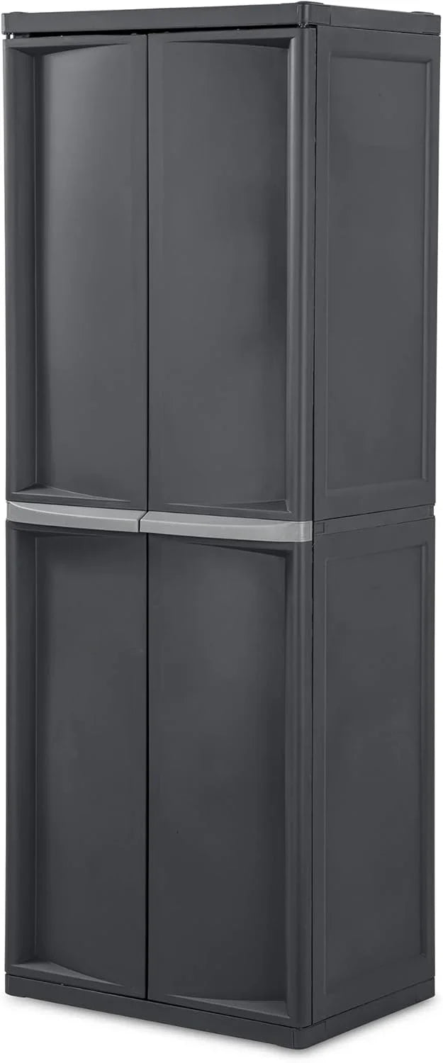 Sterilite 4 Shelf Cabinet, Lockable Utility Storage w/ Adjustable Shelves, Gray