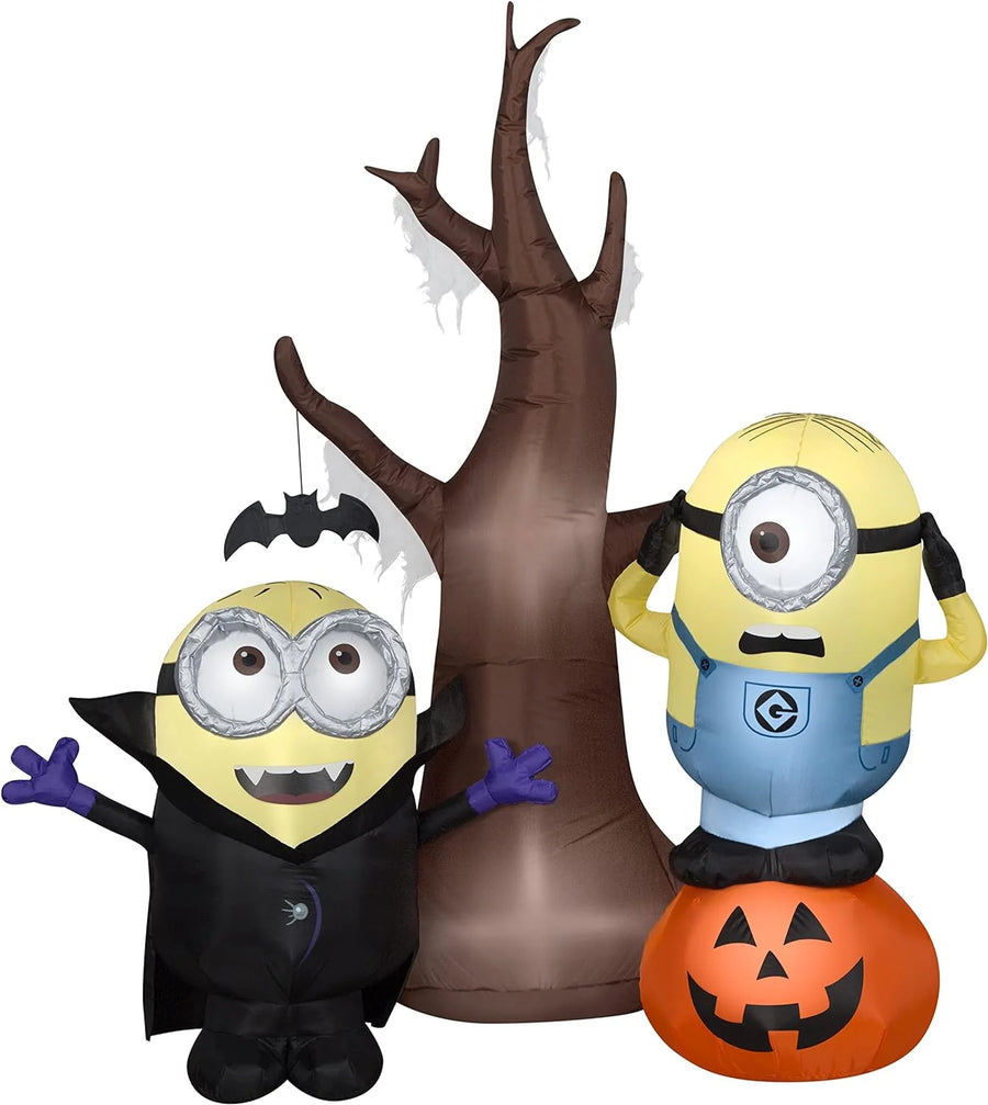 Air blowing minions with tree and pumpkin scene