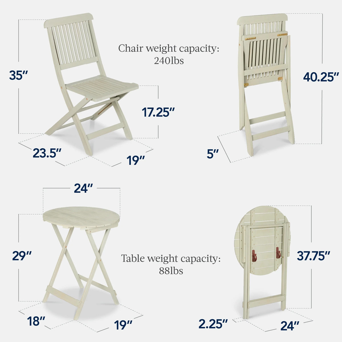 Best Choice Products 3-Piece Acacia Wood Bistro Set, Folding Patio Furniture w/ 2 Chairs, Table - Natural