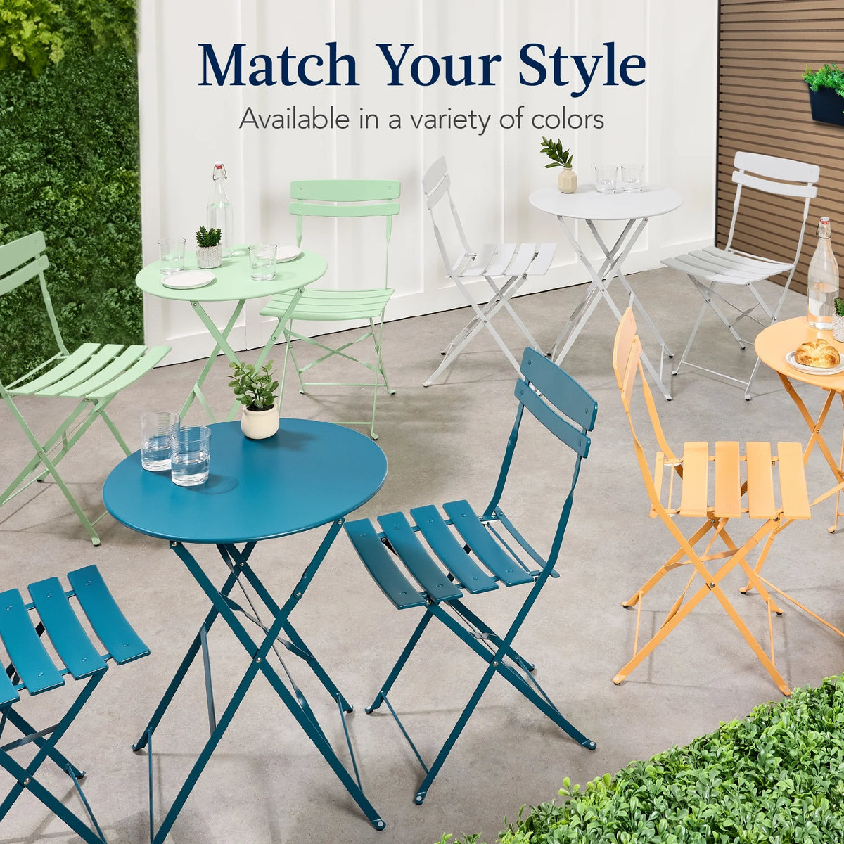 Best Choice Products 3-Piece Small Bistro Set, Folding Patio Furniture Set of 2 Chairs and Table - Black