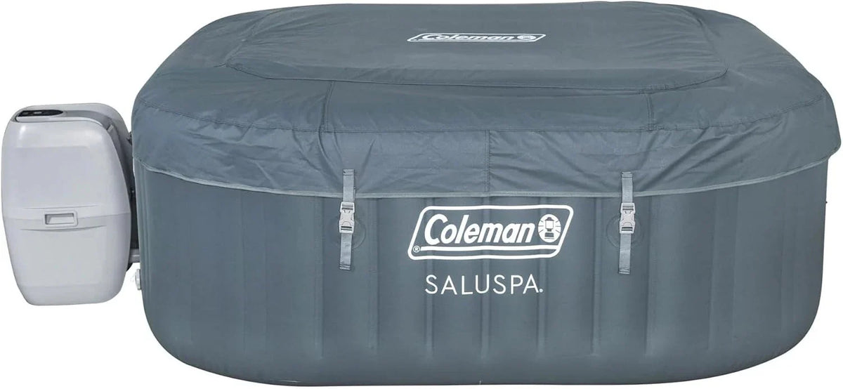 4 to 6 Person Inflatable Hot Tub Square Portable Outdoor Spa with 114 Soothing AirJets and Insulated Cover, Gray-Coleman