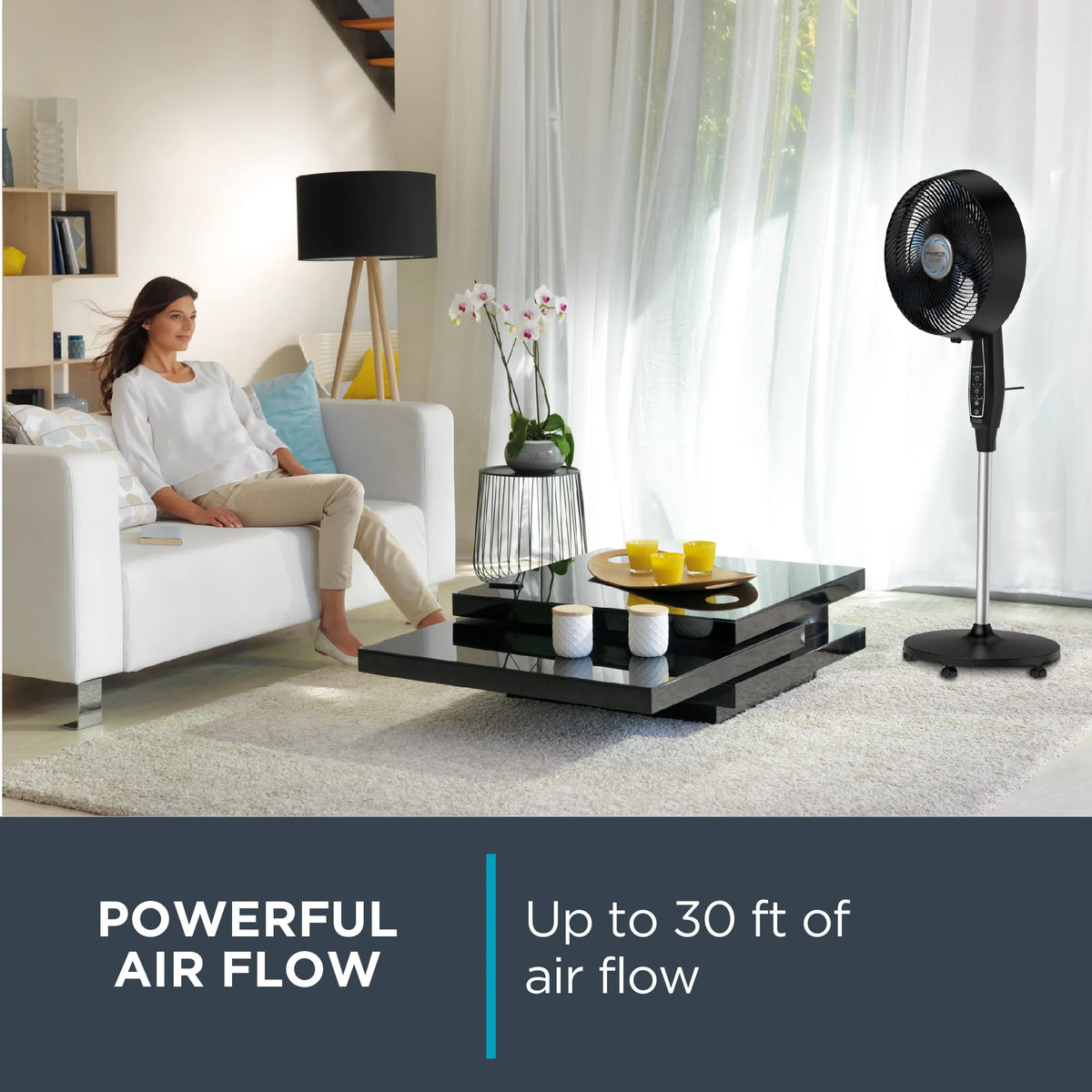 Rowenta Turbo Silence Standing Floor Fan with Remote, 53 Inch, Portable, 5 Speeds, VU5670