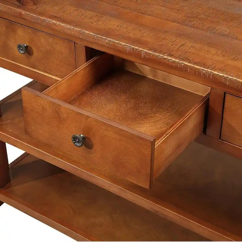 Wood Console Table with 3 Storage Drawers and 2 Shelves
