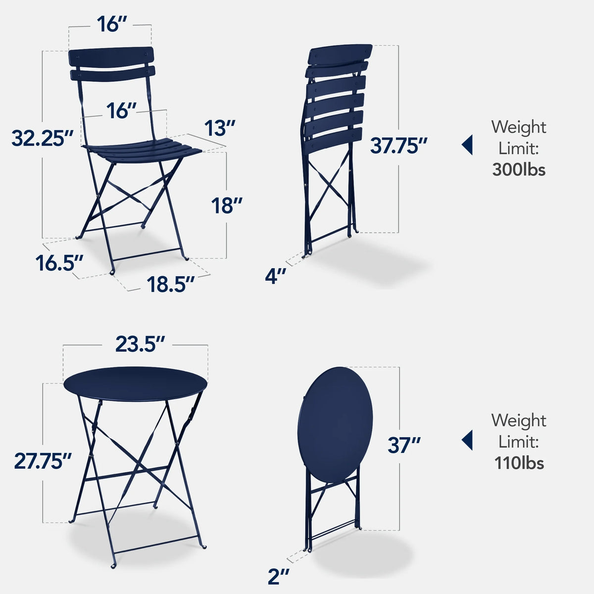 Best Choice Products 3-Piece Small Bistro Set, Folding Patio Furniture Set of 2 Chairs and Table - Black