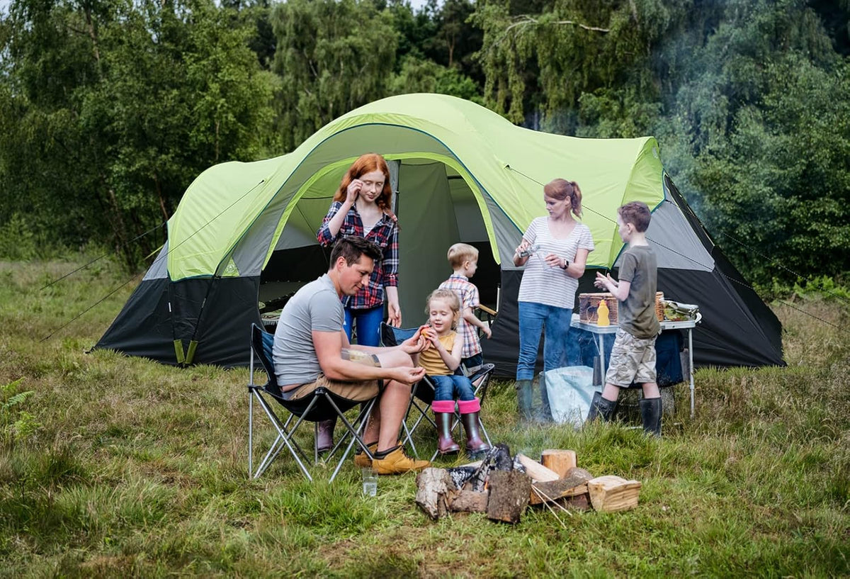 UNP Camping Tent 10-Person-Family Tents, Parties, Music Festival Tent, Big, Easy Up, 5 Large Mesh Windows, Double Layer, 2 Room, Waterproof, Weather Resistant, 18ft x 9ft x78in