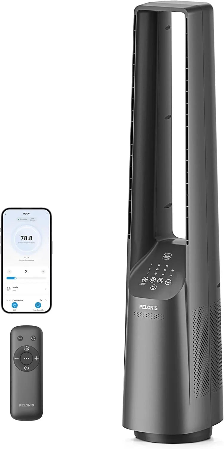 PELONIS 40" Smart Bladeless Fan for Bedrrom - Tower Fan, Alexa/Google/WiFi, DC Motor, 6 Speeds, 4 Modes, Remote, 7H Timer, 90° Oscillation, Safe for Home and Office