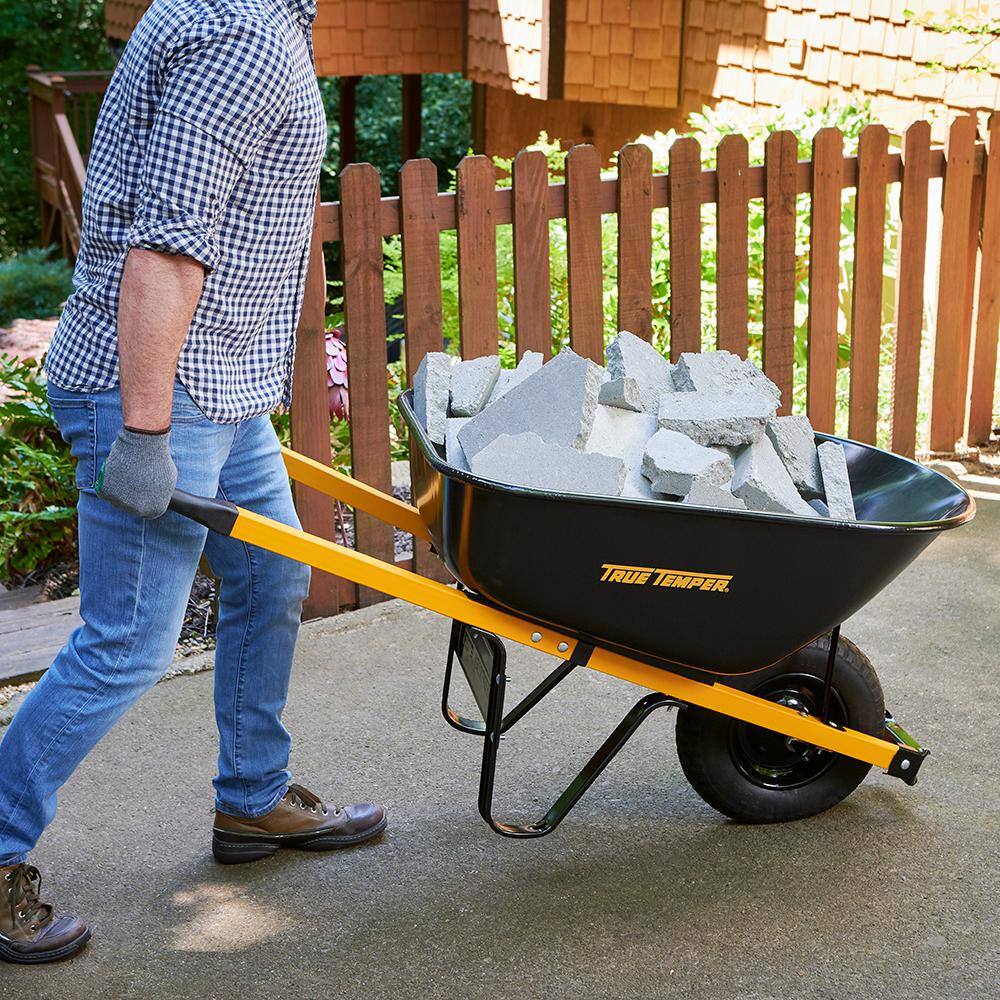 2025 True Temper R6STFFEC 6 cu. ft. Barrow in a Box Steel Wheelbarrow with Never Flat Tire and Steel Handles