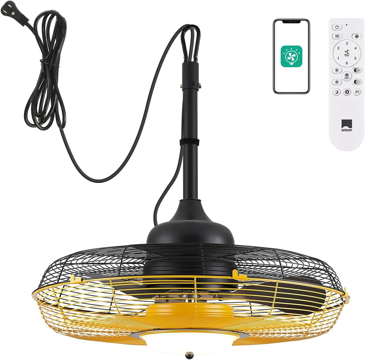 21'' Outdoor Ceiling Fan with Light, Plug in Ceiling Fan with Remote, Gazebo Fans Outdoor Hanging for Patios Waterproof, Wet Rated Hanging Fan with App Control
